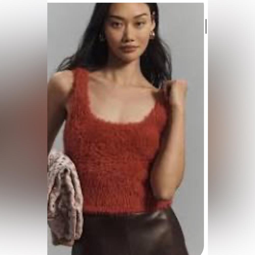ANTHROPOLOGIE ROSE COZY EYELASH SWEATER TANK TOP SIZE M COLOR ROSE NWT
